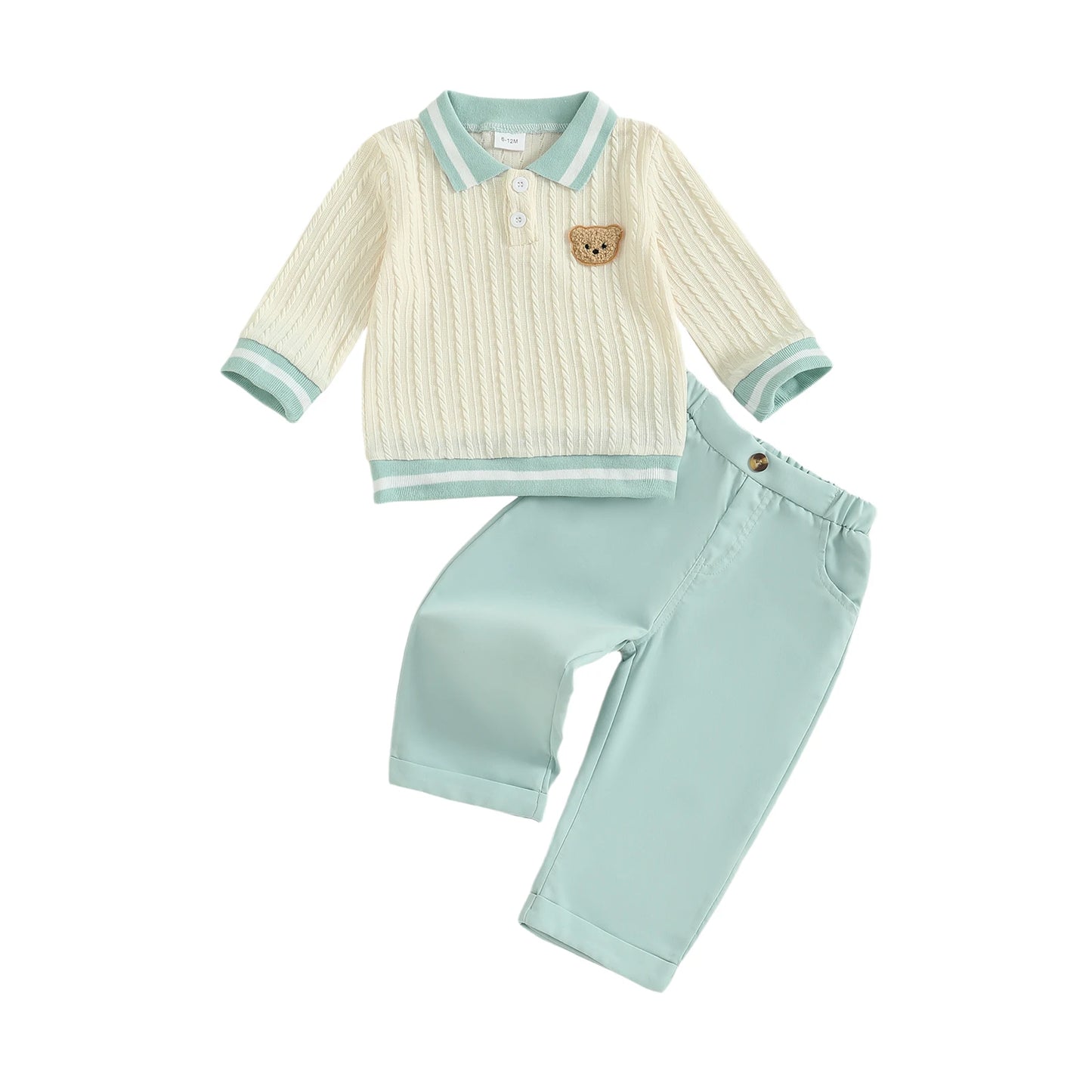 Baby Boy's Bear Embroidered Sweatshirt and Pants Set