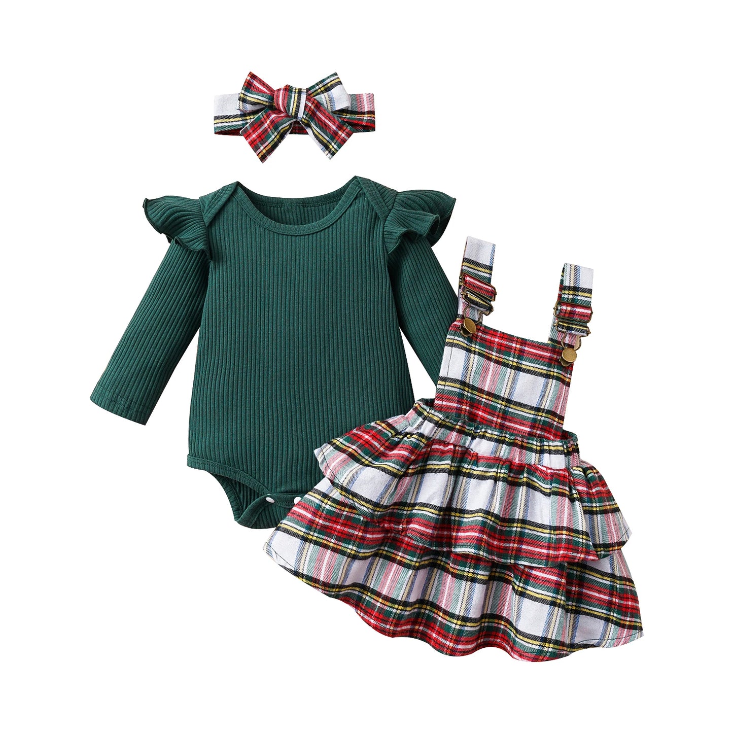 Baby Girl Christmas Outfit Set with Ruffle Romper & Skirt