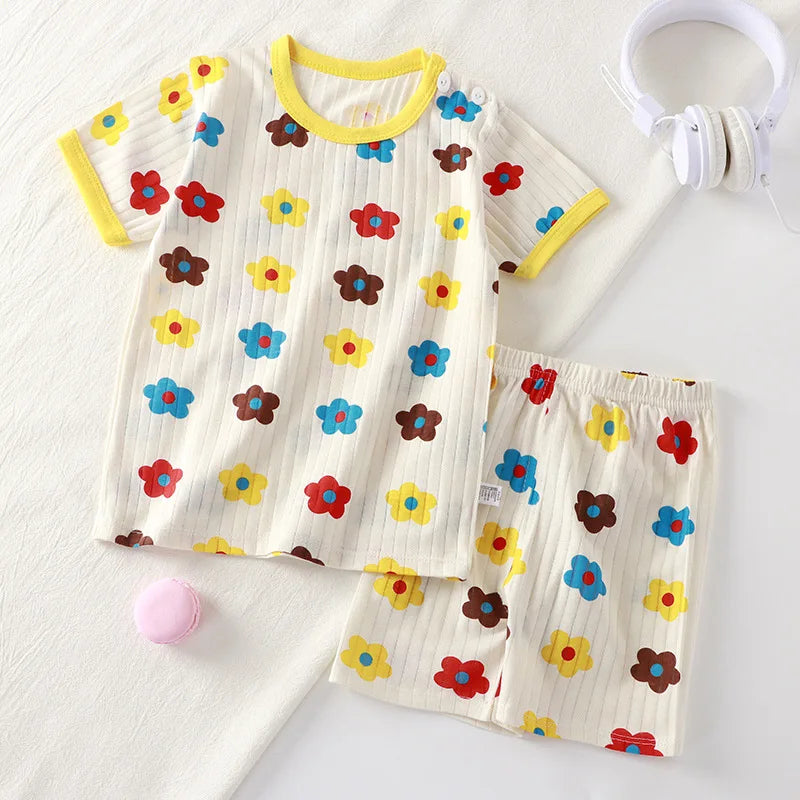 Kids Cartoon Print Summer T-Shirt and Shorts Set