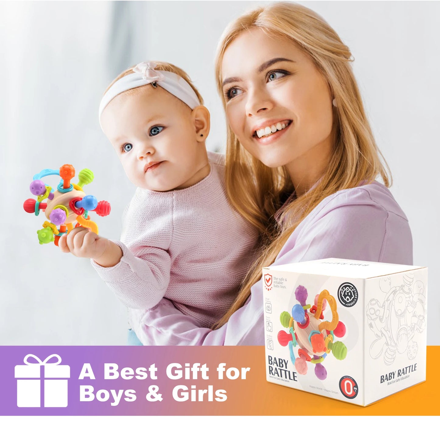 Sonajero de silicona suave para bebés de 0 a 12 meses