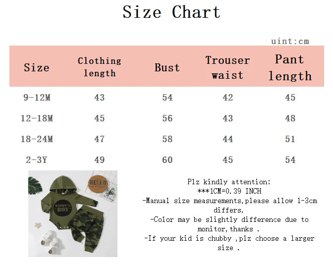 Baby Boy Hoodie and Camouflage Pants Set for Spring and Autumn