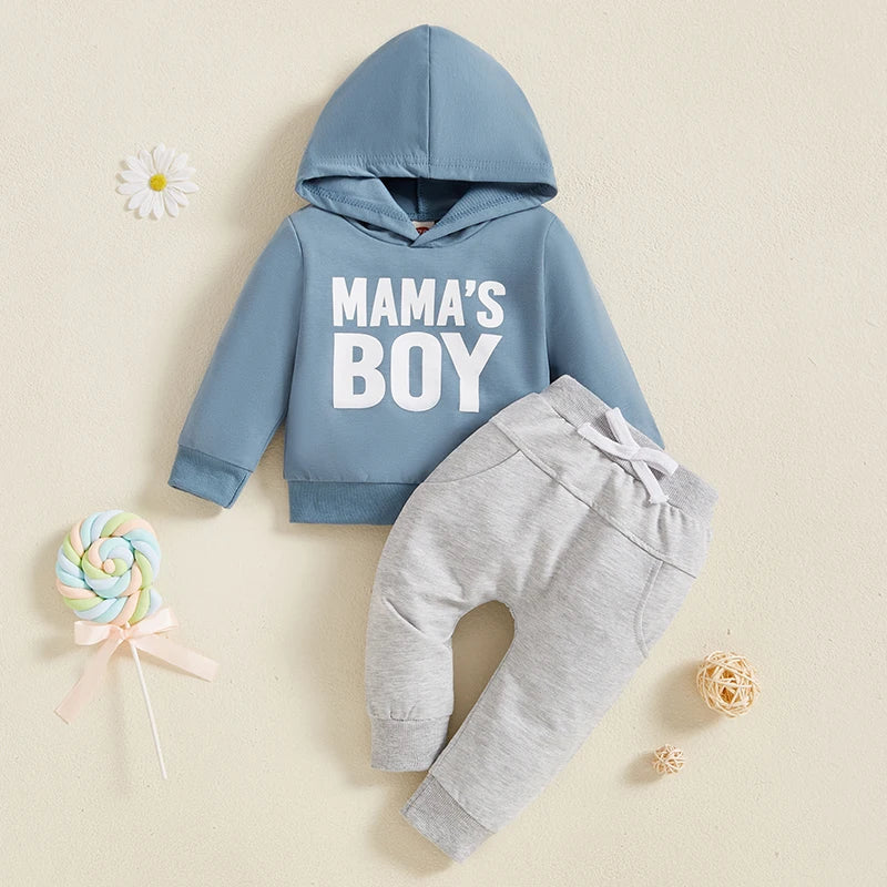 Ensemble sweat à capuche et pantalon pour petit garçon, imprimé lettres, tenue d'automne