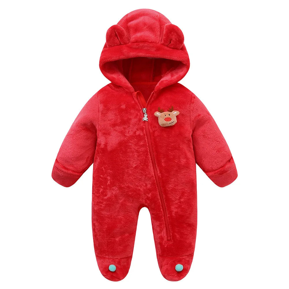 Newborn Plush Christmas Jumpsuit for Fall and Winter
