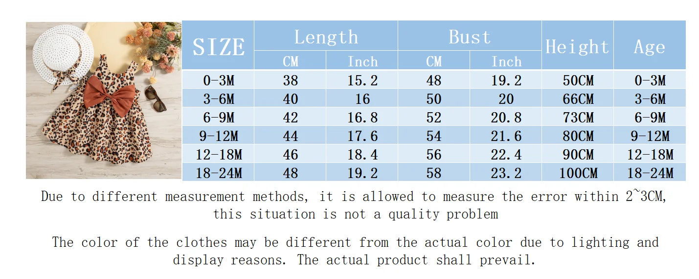 Vestido de verano para bebé niña con estampado de leopardo y sombrero