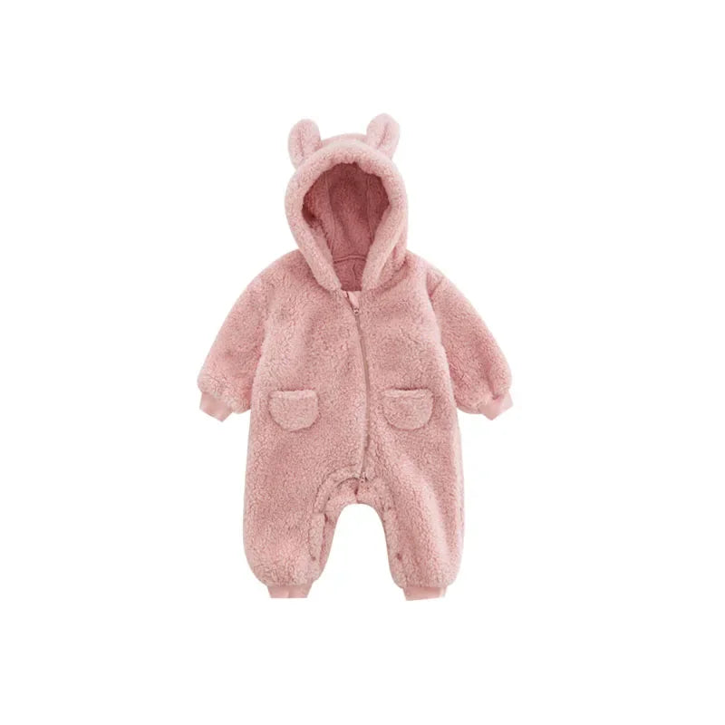 Fleece-bomullsjumpsuit med huva för spädbarn 0-18 månader