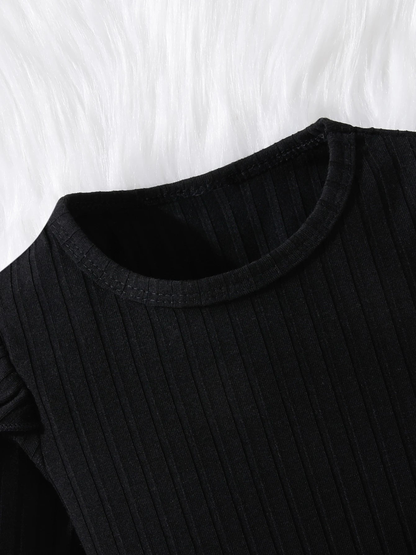 Black Long Sleeve Top & Bow Corduroy Skirt Set for Fall