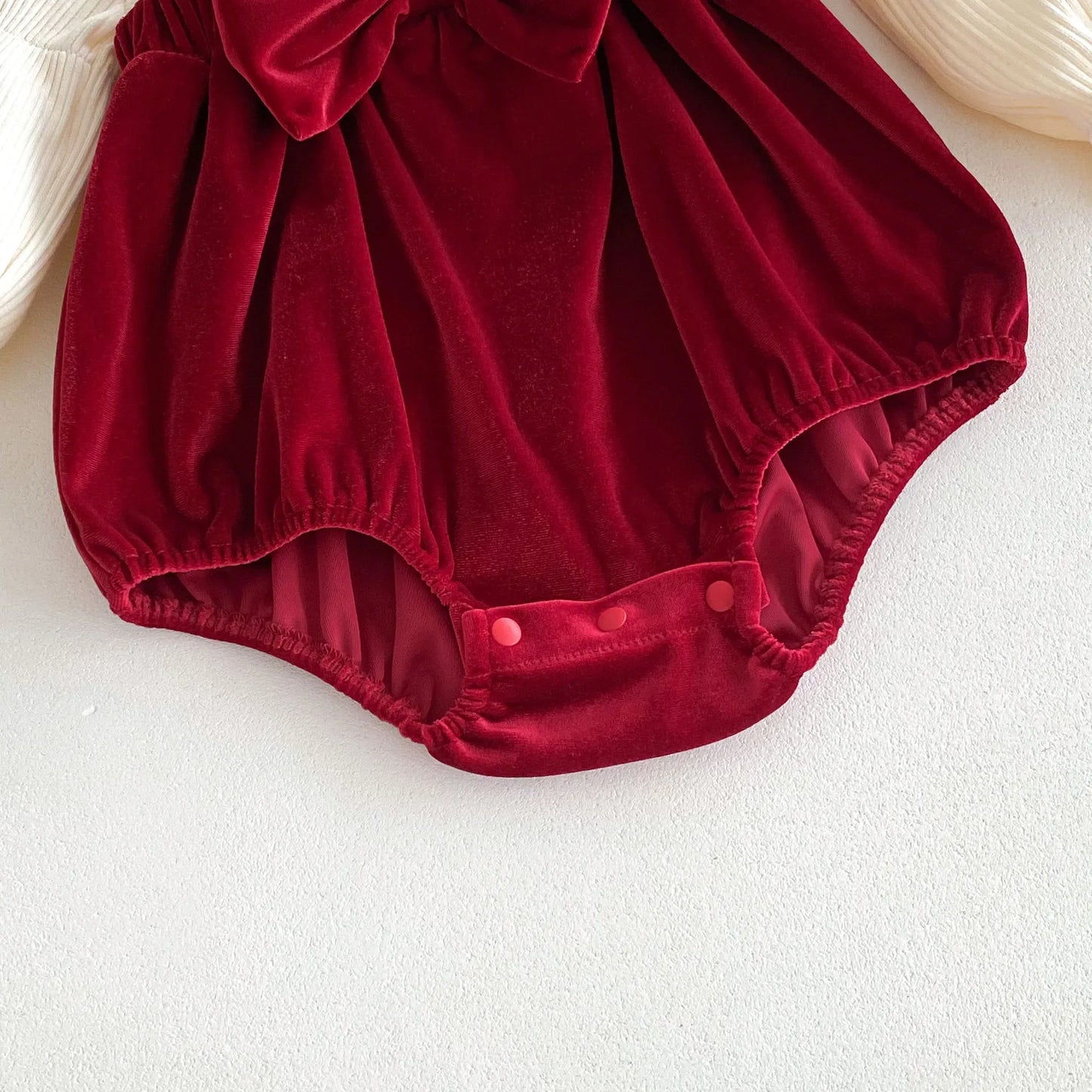 Burgundy Velvet Baby Romper with Bow and Ruffle 0-24M