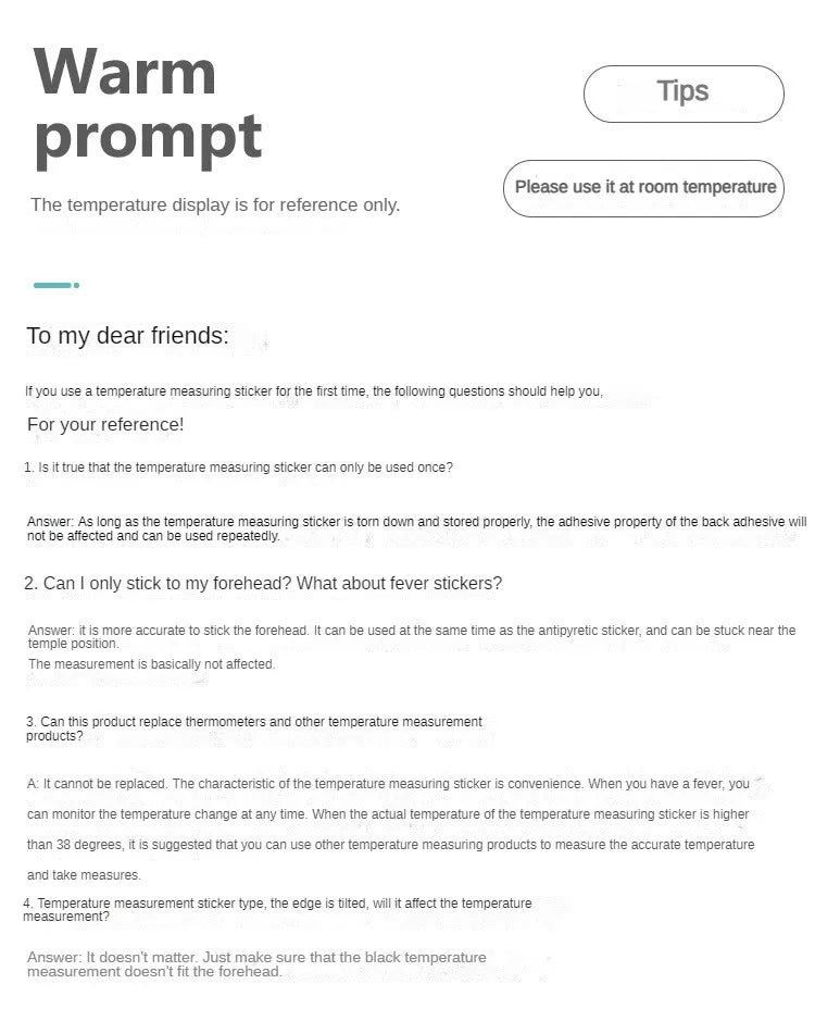 2pcs Body and Forehead Temperature Stickers for Babies and Kids