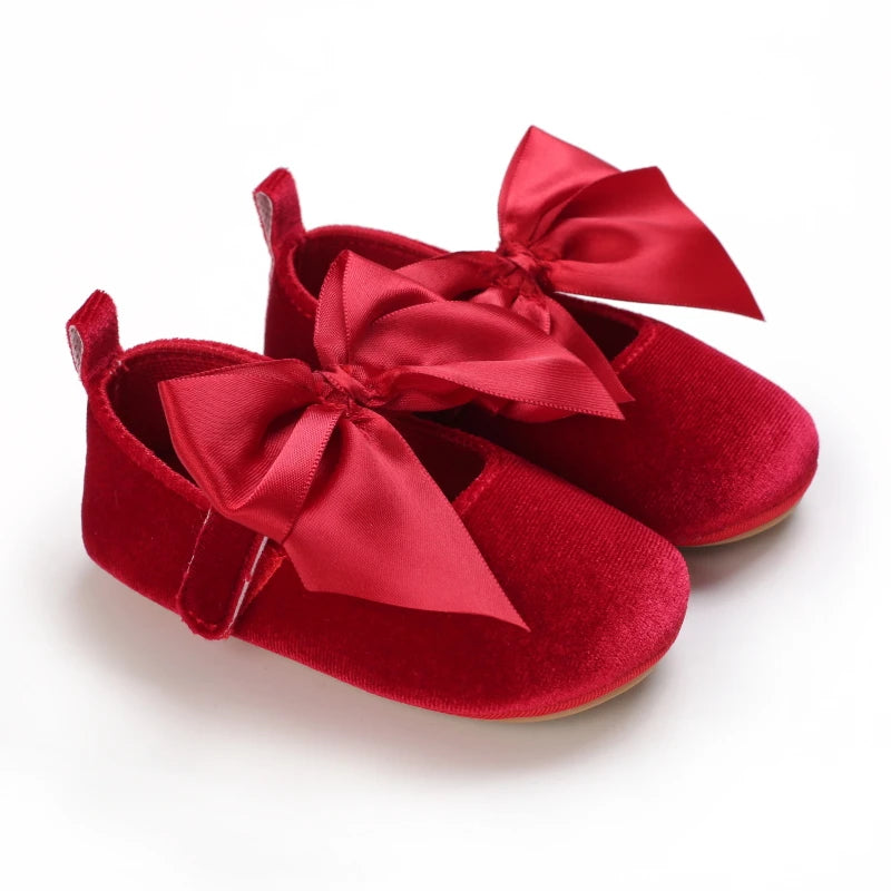 Red Baby Girl Bow Soft Sole Anti-Slip Walking Shoes