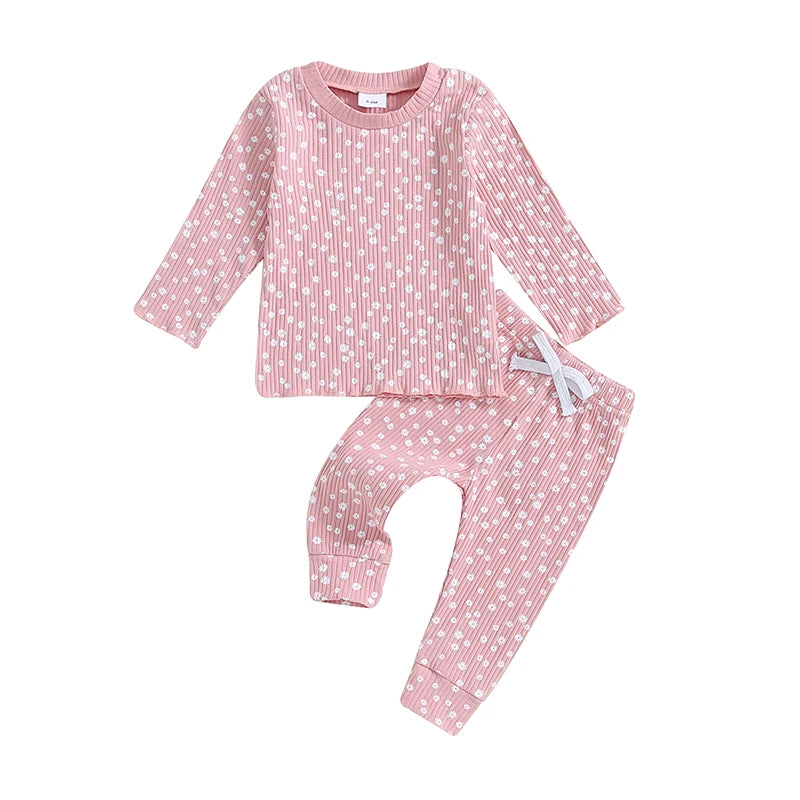 Ensemble haut à manches longues et pantalon à imprimé floral pour petite fille
