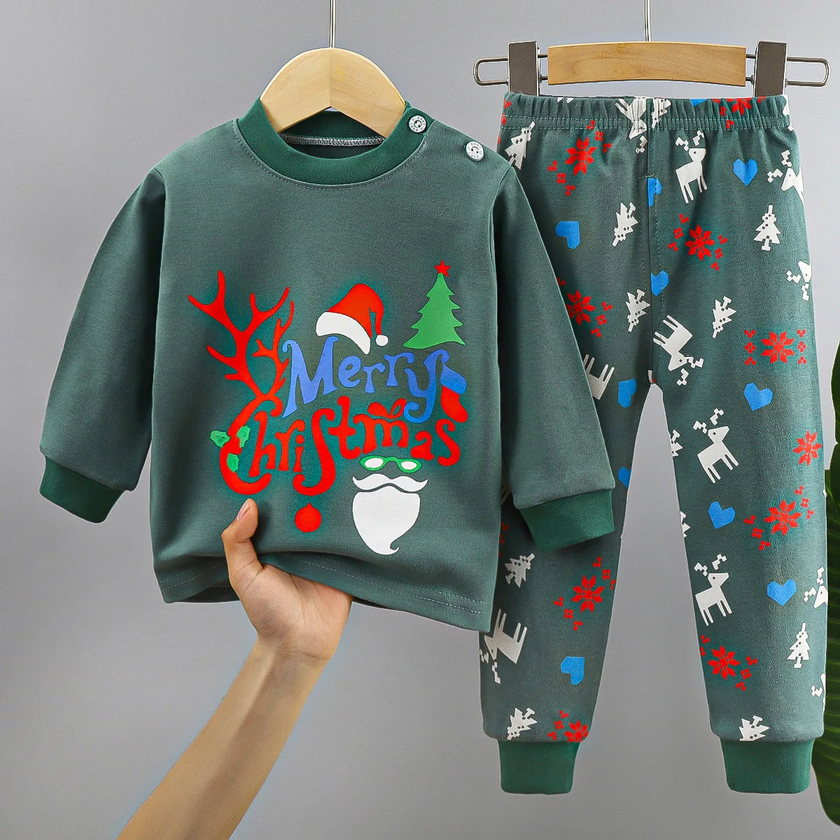 Conjunto de pijama navideño de algodón para niños y niñas