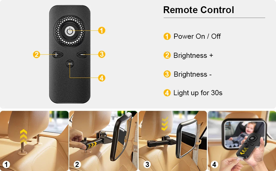 Baby Car Mirror with Light – Safe Rear Seat View, 2000mAh