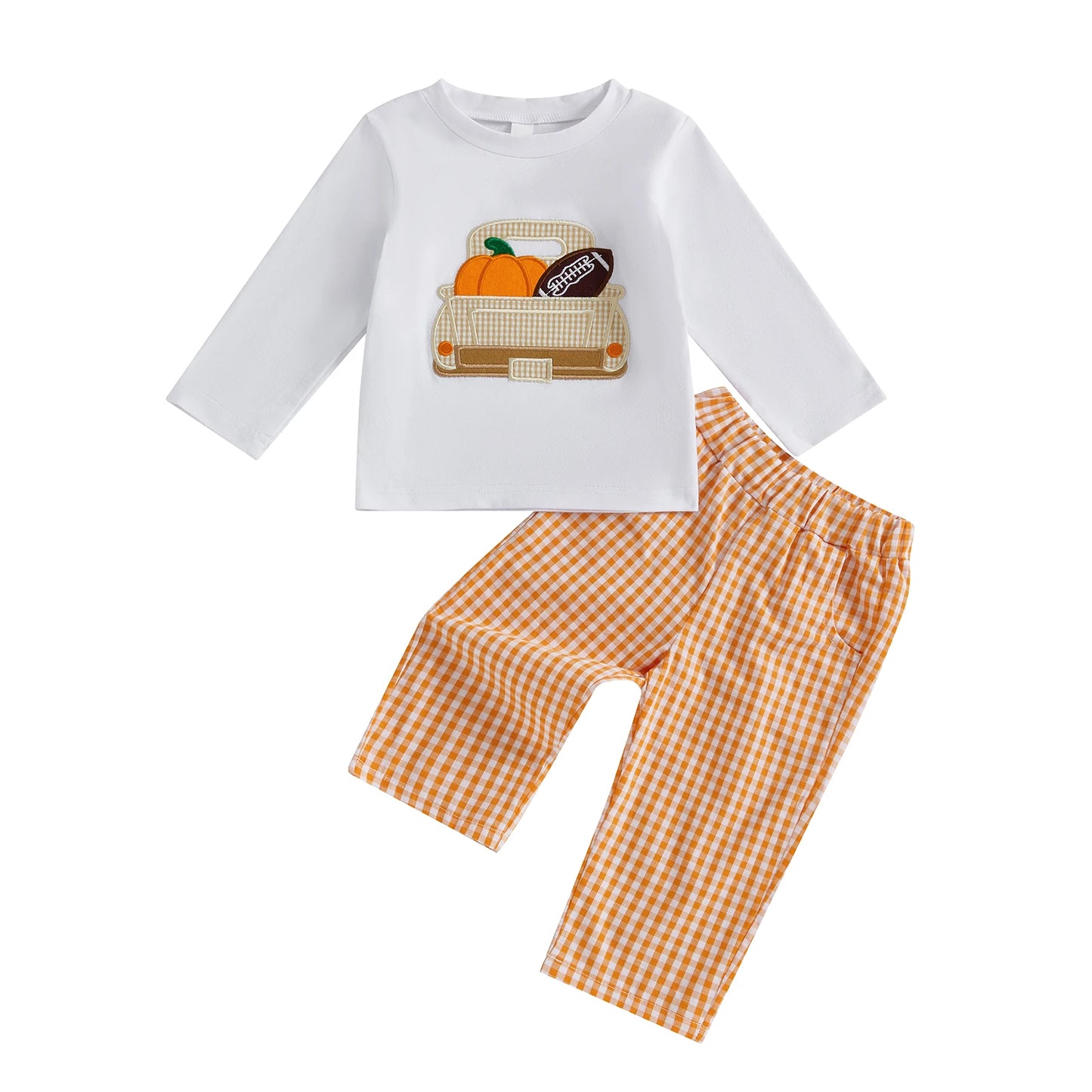 Græskarbroderi Halloween-sweatshirt og -bukser til småbørn