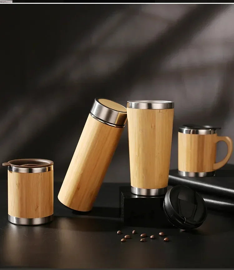 Bambus termokande: Miljøvenlig vakuumkolbe i rustfrit stål med klaplåg