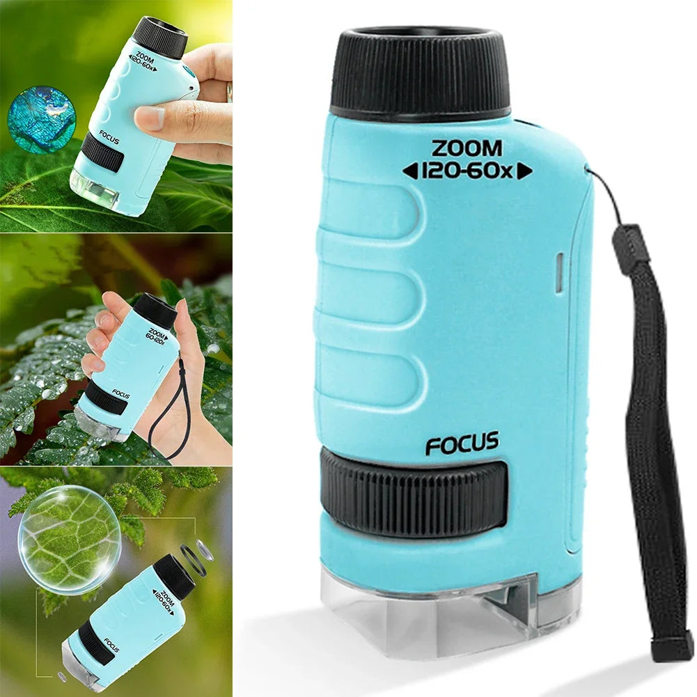 Håndholdt mikroskop til børn 60-120x med LED-lyszoom