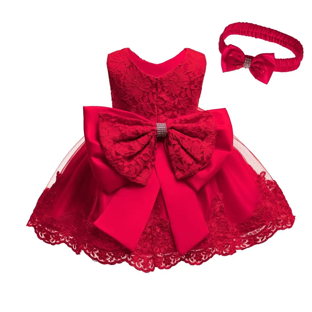 Red Lace Baby Girl Birthday and Baptism Dress 1-5 Years
