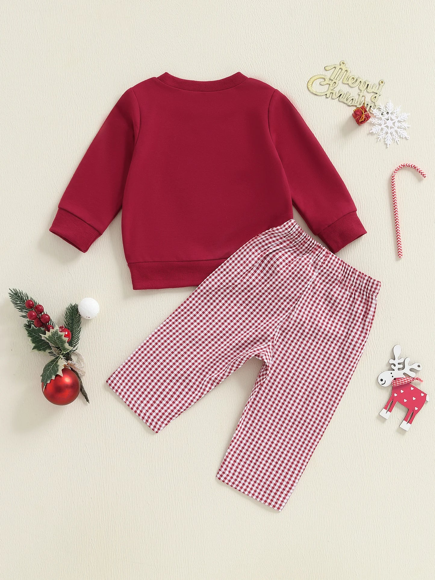 Sæt med broderet sweatshirt og bukser til småbørn med julehund