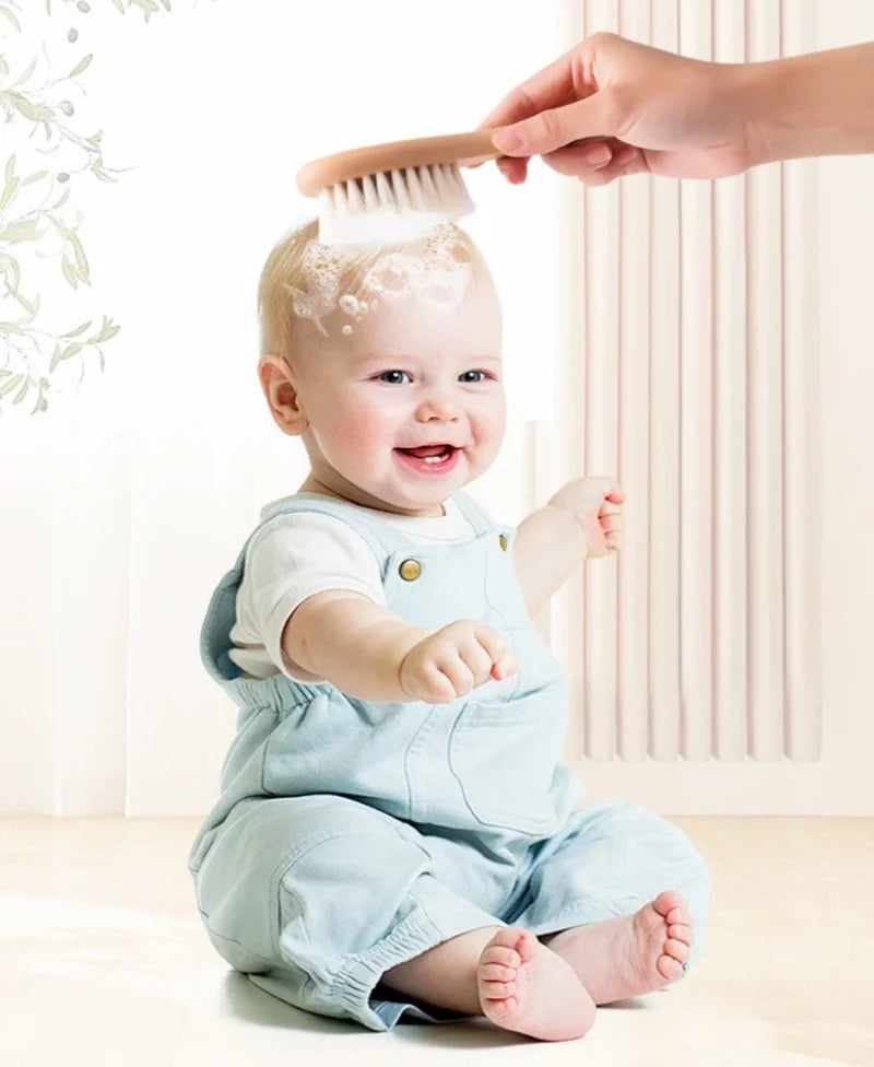 Baby Hairbrush and Ash Wood Comb Set for Gentle Care