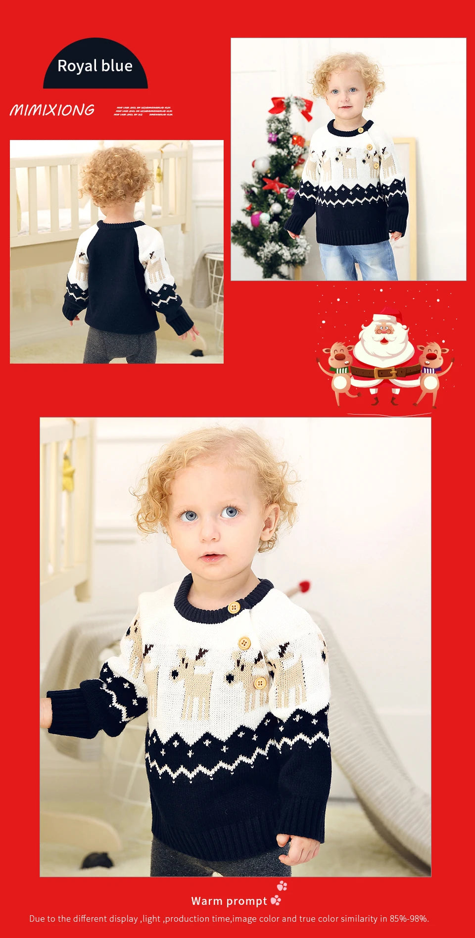 Rød julestriktrøje til nyfødte 0-18 måneder