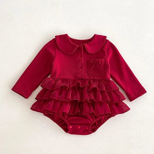 Autumn Cotton Baby Girls Christmas Romper 0-24M