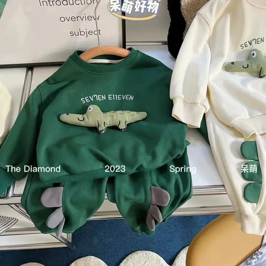 Dinosaur-hættetrøje og -bukser til småbørn, drenge og piger