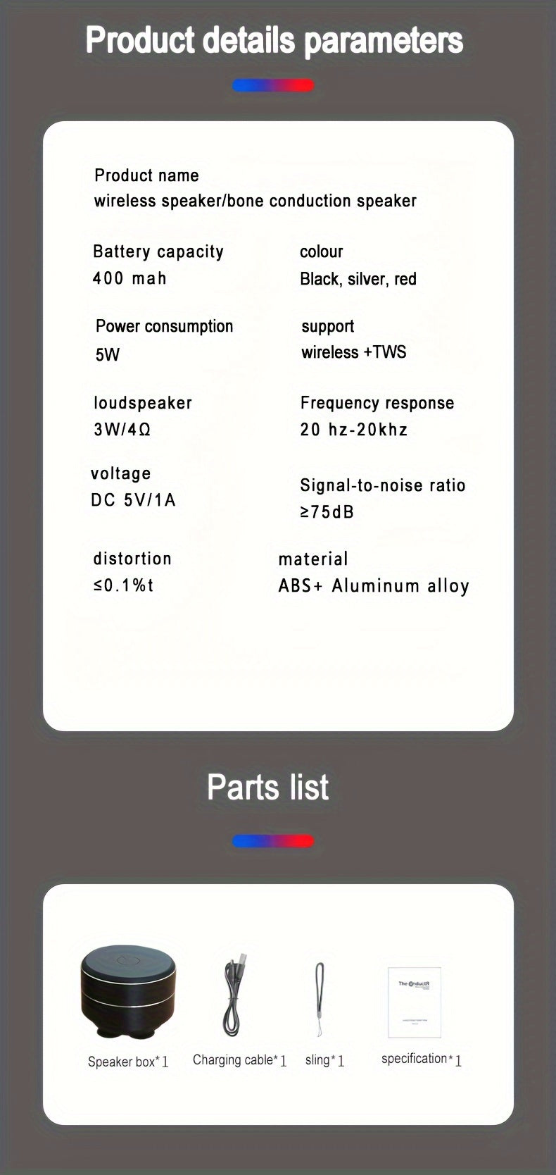 Knogleledning Bluetooth-højttaler TWS Wireless Mini Audio