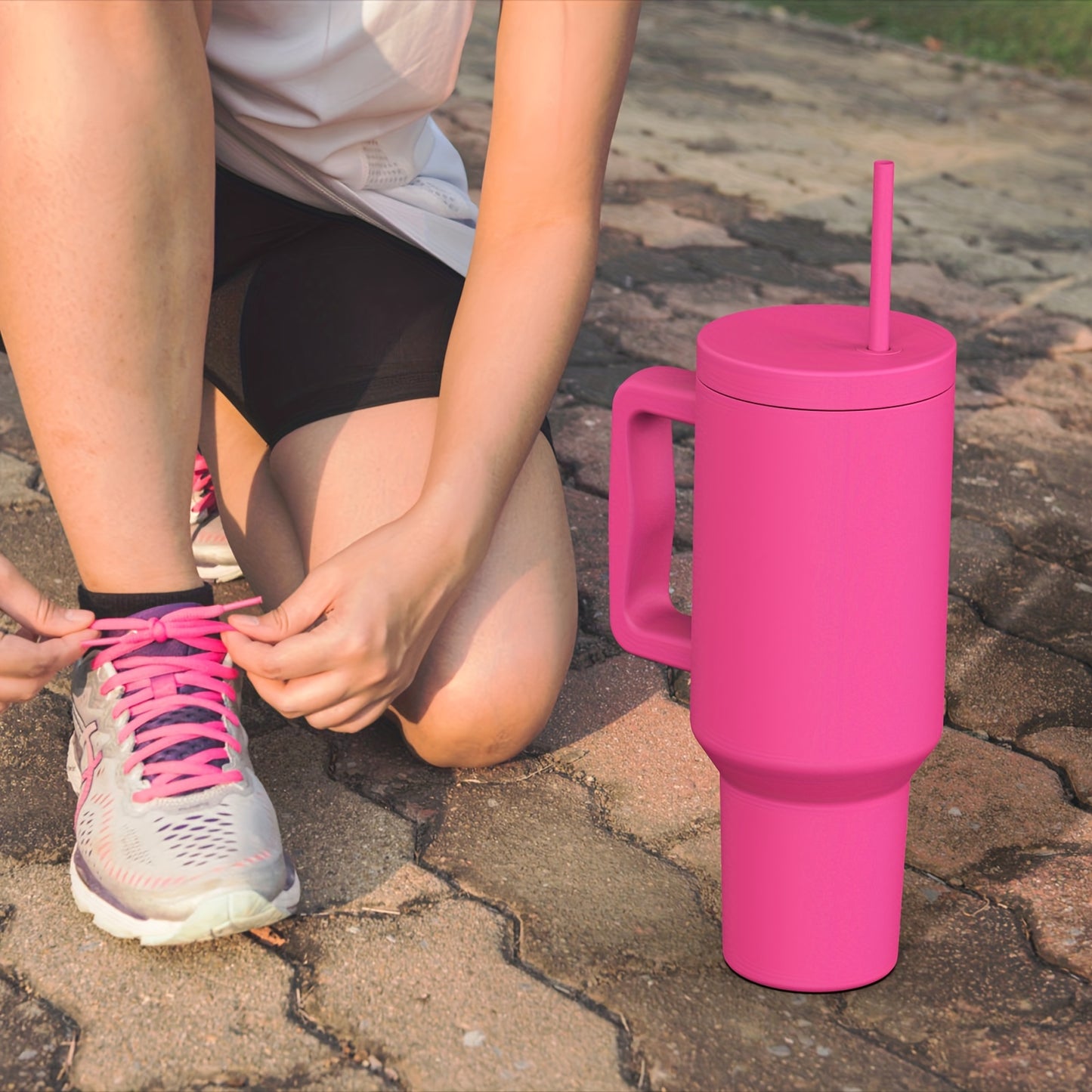 Insulated Stainless Steel Tumbler with Handle & Straw Lid – Double-Walled, Reusable – Ideal for Hot & Cold Beverages for Outdoor Enthusiasts & Athletes