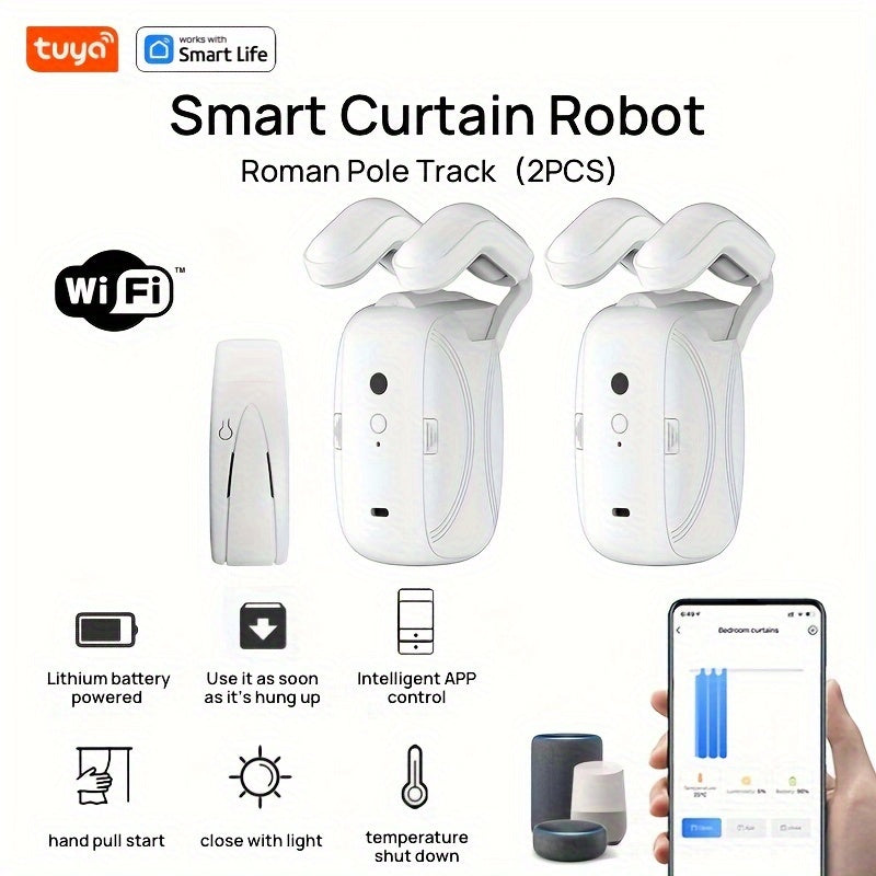 Smart Wi-Fi Curtain Robot Opener – App & Voice Control, Alexa & Google Compatible, Automatic Curtain System