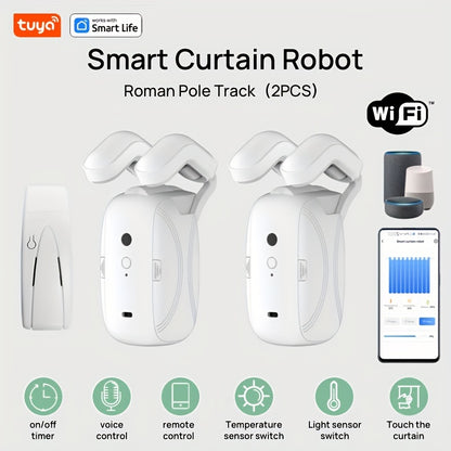 Smart Wi-Fi Curtain Robot Opener – App & Voice Control, Alexa & Google Compatible, Automatic Curtain System