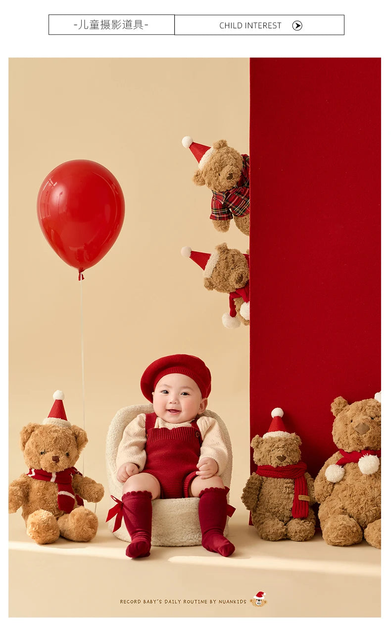 Christmas Baby Outfit Set with Knitted Hat and Socks
