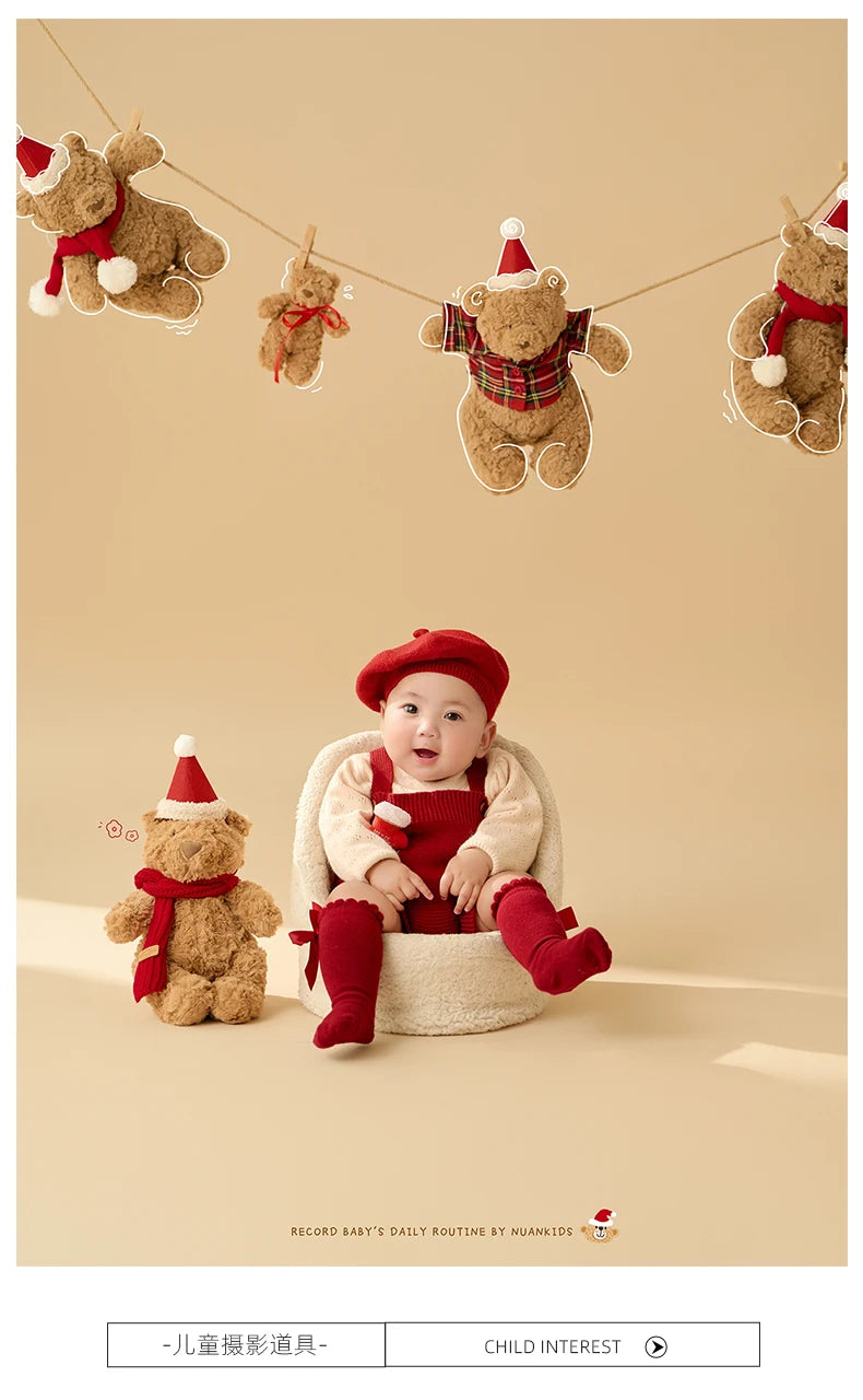 Christmas Baby Outfit Set with Knitted Hat and Socks
