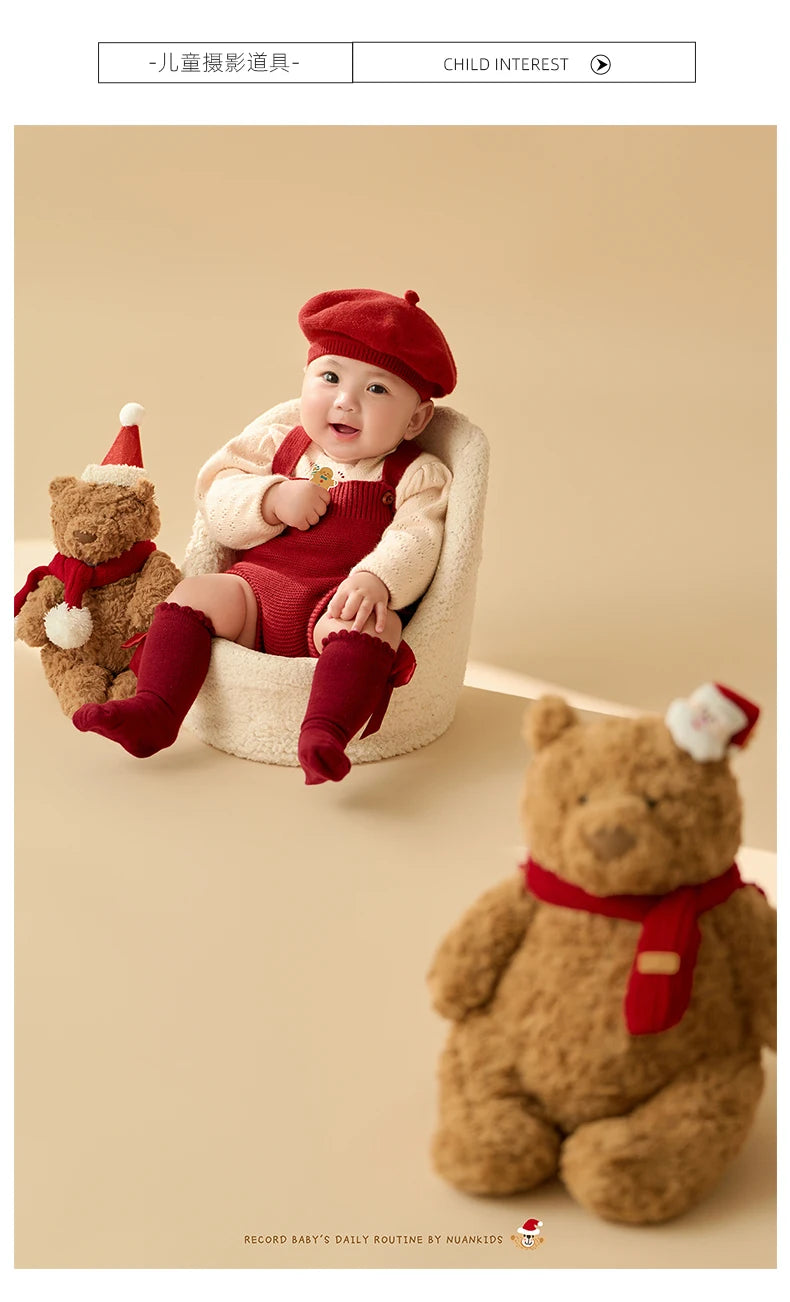 Christmas Baby Outfit Set with Knitted Hat and Socks