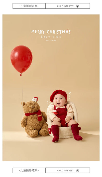 Christmas Baby Outfit Set with Knitted Hat and Socks