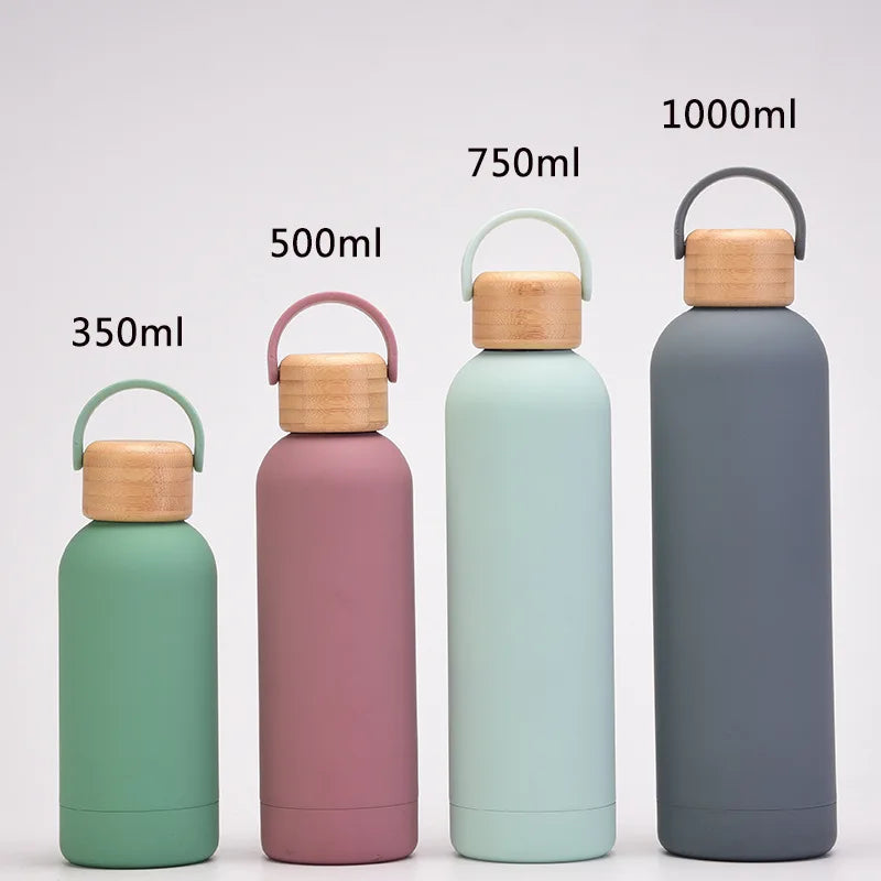 Eco-Friendly Bamboo Lid on Large Capacity 1L Stainless Steel Thermos

