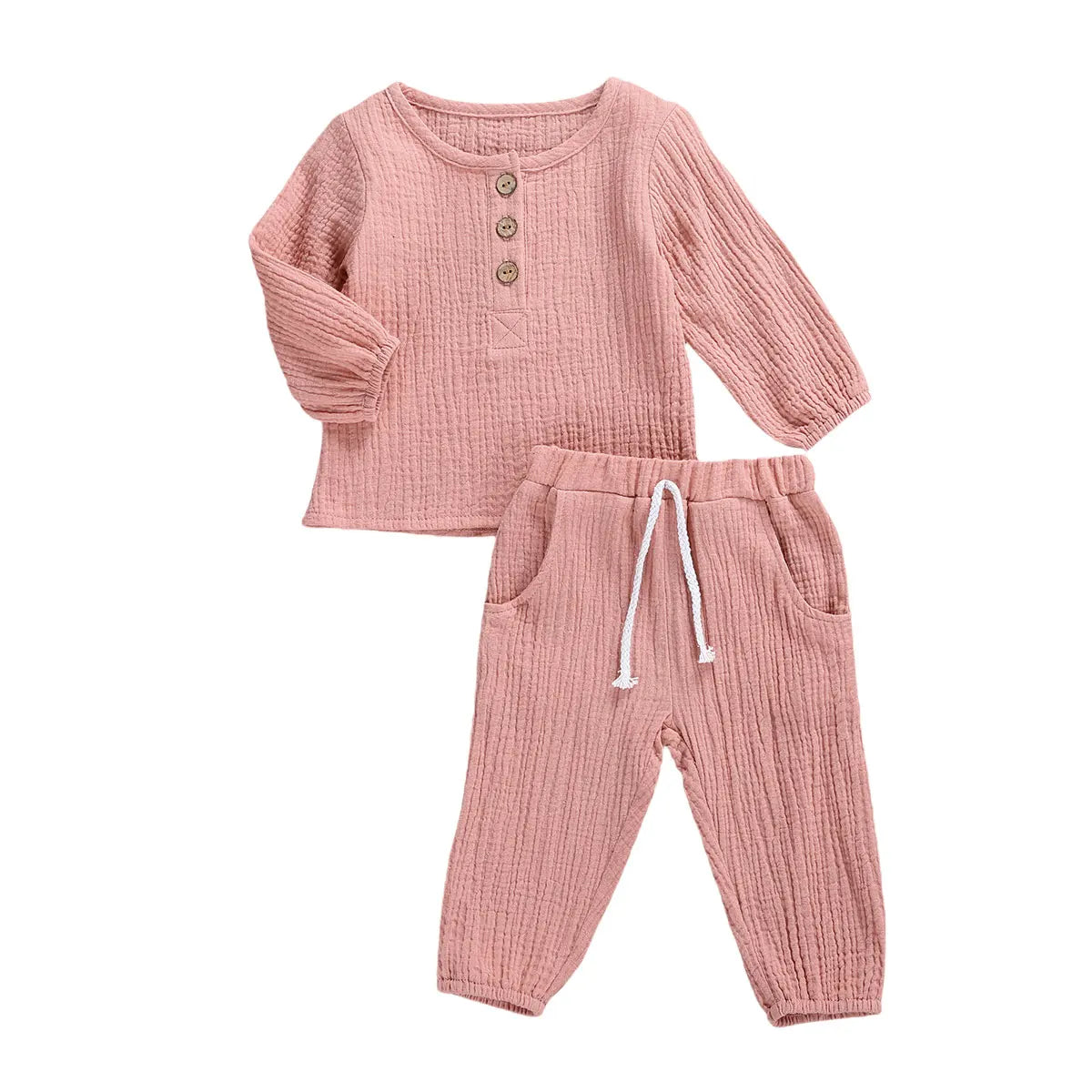 Kids Casual Cotton Linen Long Sleeve Tops & Pants Set