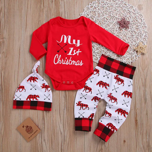 Baby Boy Christmas Romper and Hat Set for Newborns