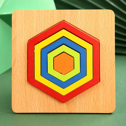 Colorful 3D Wooden Geometric Shapes Puzzle for Kids