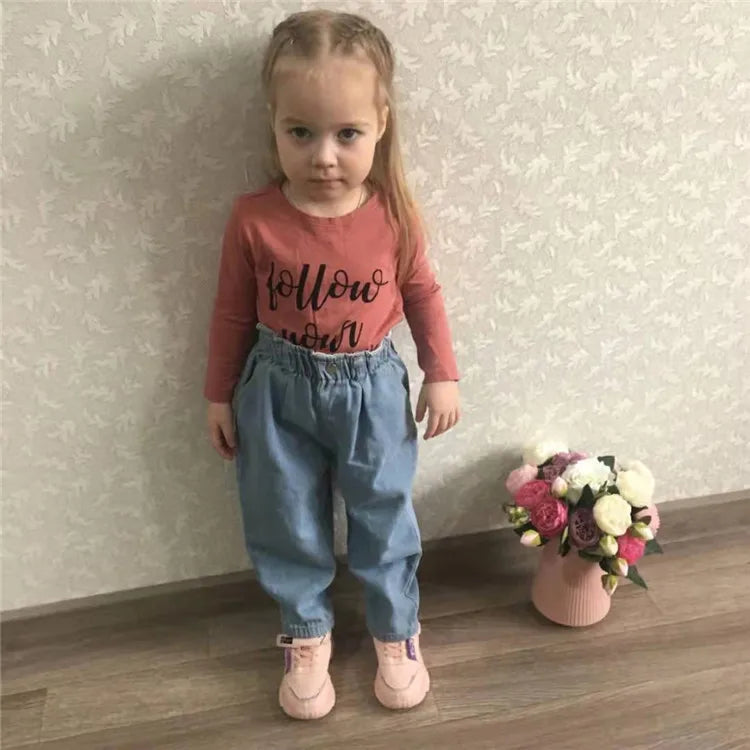 High Waist Warm Jeans for Babies - Solid Color Kids' Apparel