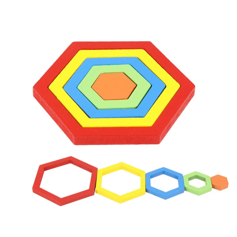 Colorful 3D Wooden Geometric Shapes Puzzle for Kids