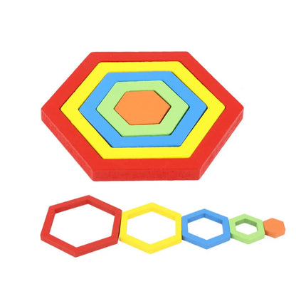 Colorful 3D Wooden Geometric Shapes Puzzle for Kids
