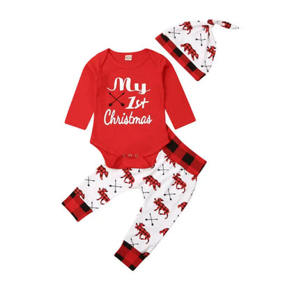Baby Boy Christmas Romper and Hat Set for Newborns