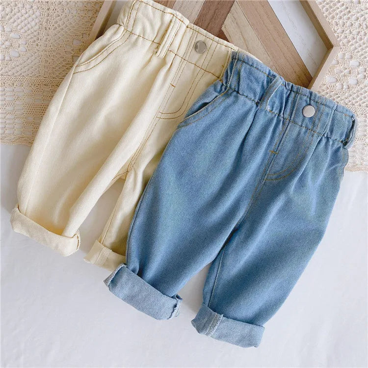 High Waist Warm Jeans for Babies - Solid Color Kids' Apparel