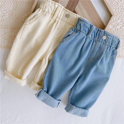 High Waist Warm Jeans for Babies - Solid Color Kids' Apparel