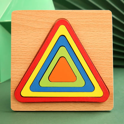 Colorful 3D Wooden Geometric Shapes Puzzle for Kids
