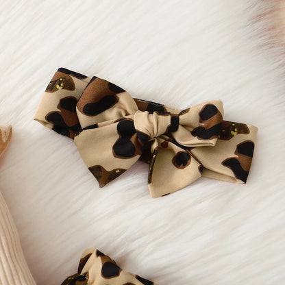 Newborn Baby Girl Outfit Set with Leopard Print Pants and Headband