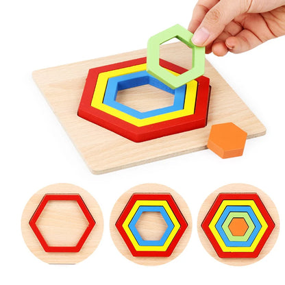 Colorful 3D Wooden Geometric Shapes Puzzle for Kids