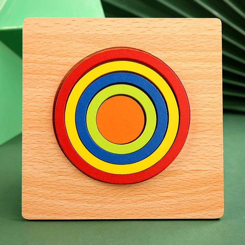 Colorful 3D Wooden Geometric Shapes Puzzle for Kids