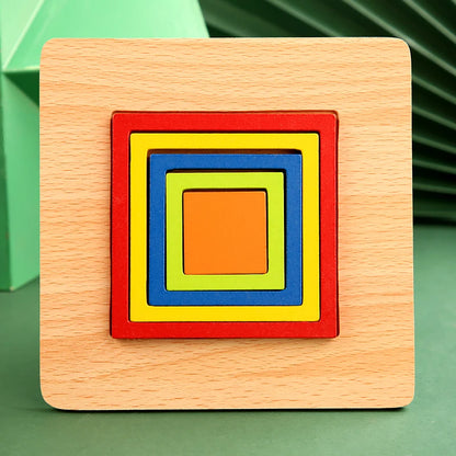Colorful 3D Wooden Geometric Shapes Puzzle for Kids