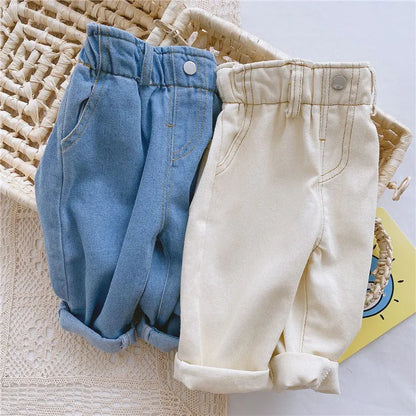 High Waist Warm Jeans for Babies - Solid Color Kids' Apparel