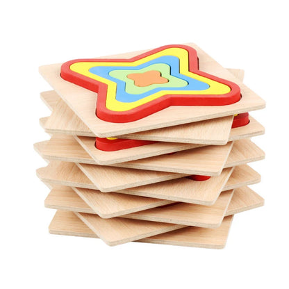 Colorful 3D Wooden Geometric Shapes Puzzle for Kids